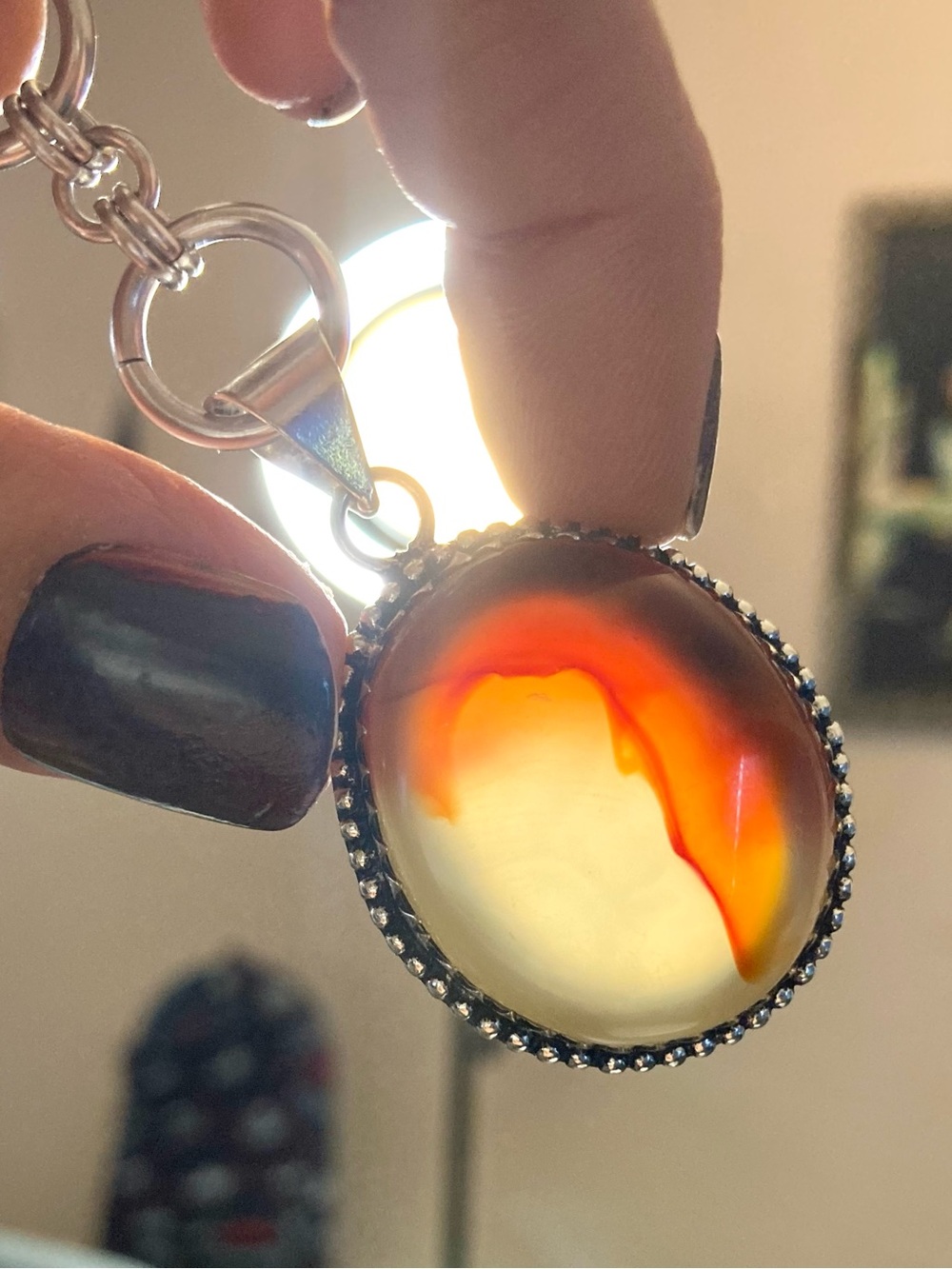 Agate gemstone maille lariat Y shape Cuban stainless steel boho necklace - Picture 4 of 16